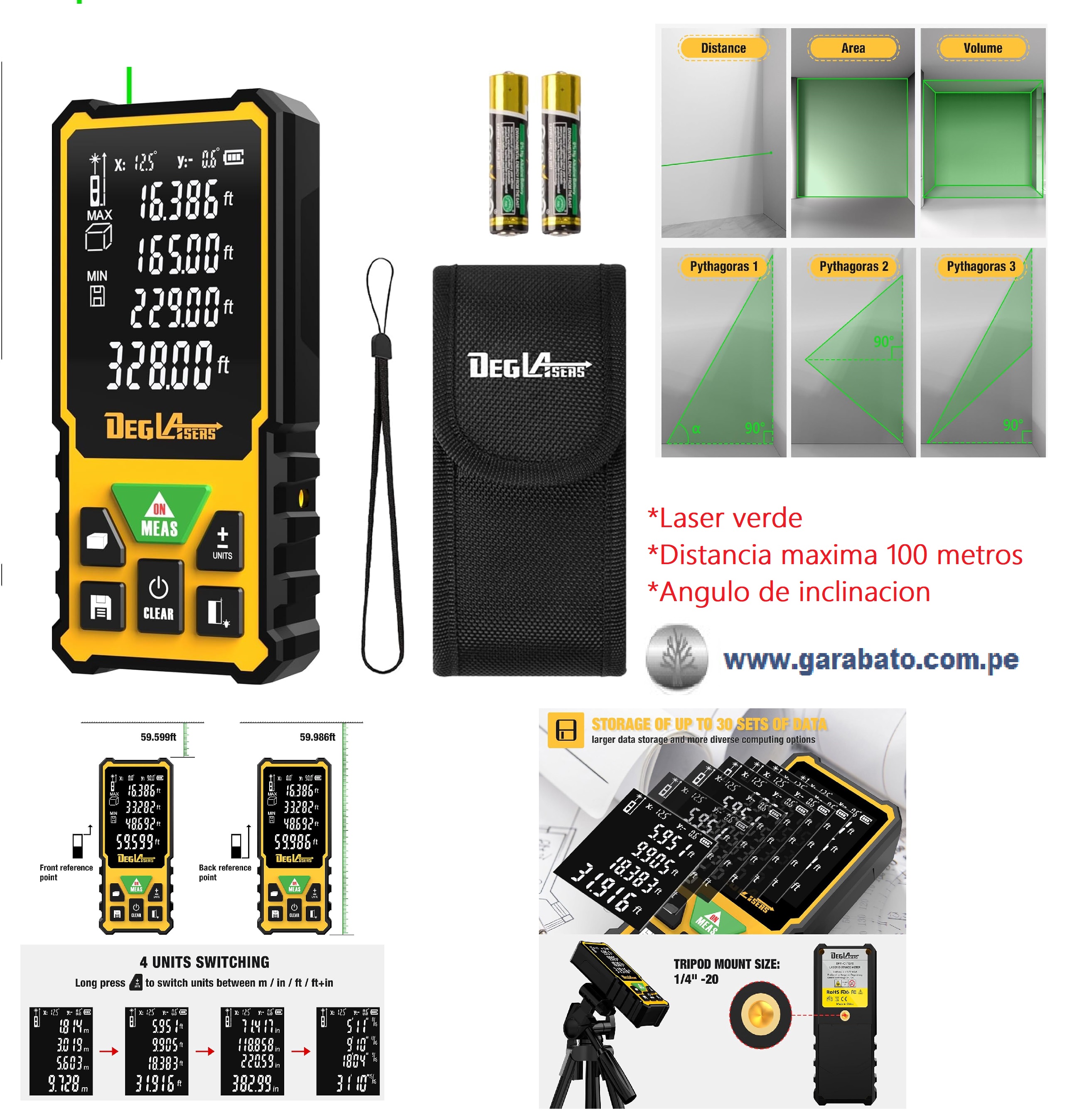 DISTANCIOMETRO LASER VERDE 100 METROS DE ALCANCE MARCA DEGLASERS