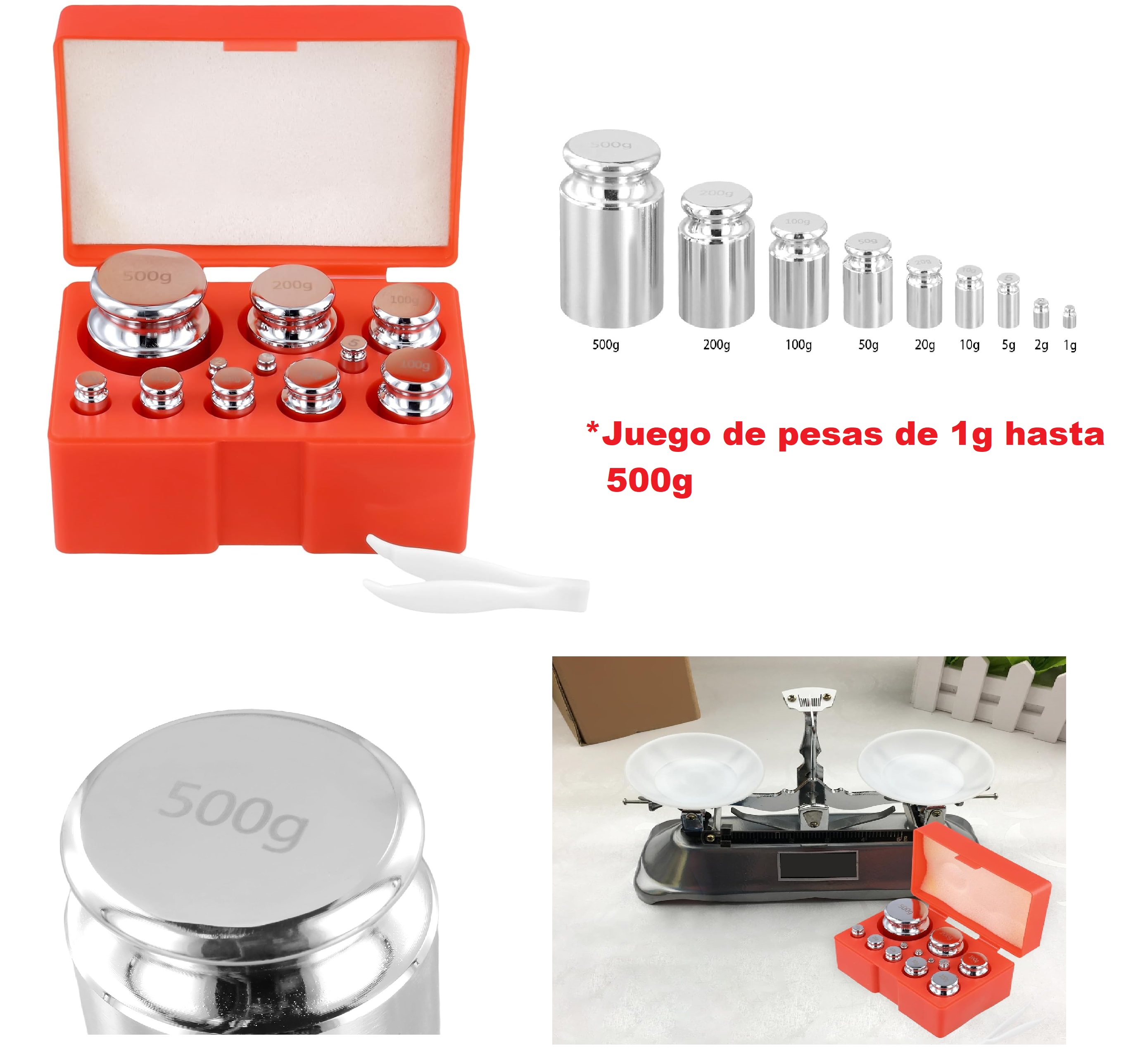 JUEGO DE PESAS DE CALIBRACION DE 1g A 500g