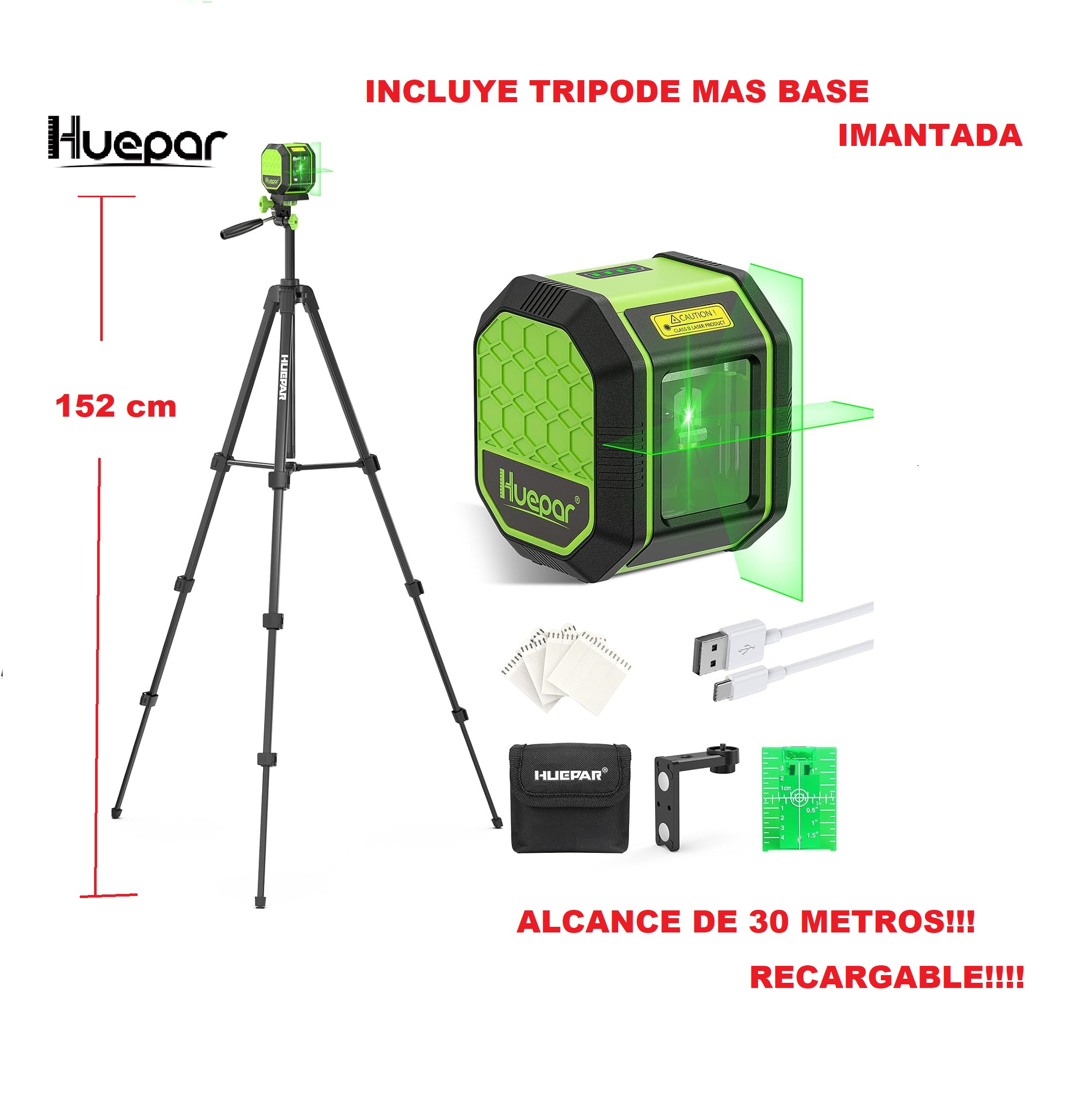NIVEL LASER DE DOS LINEAS HUEPAR FCO11G CON TRIPODE Y BASE IMANTADA