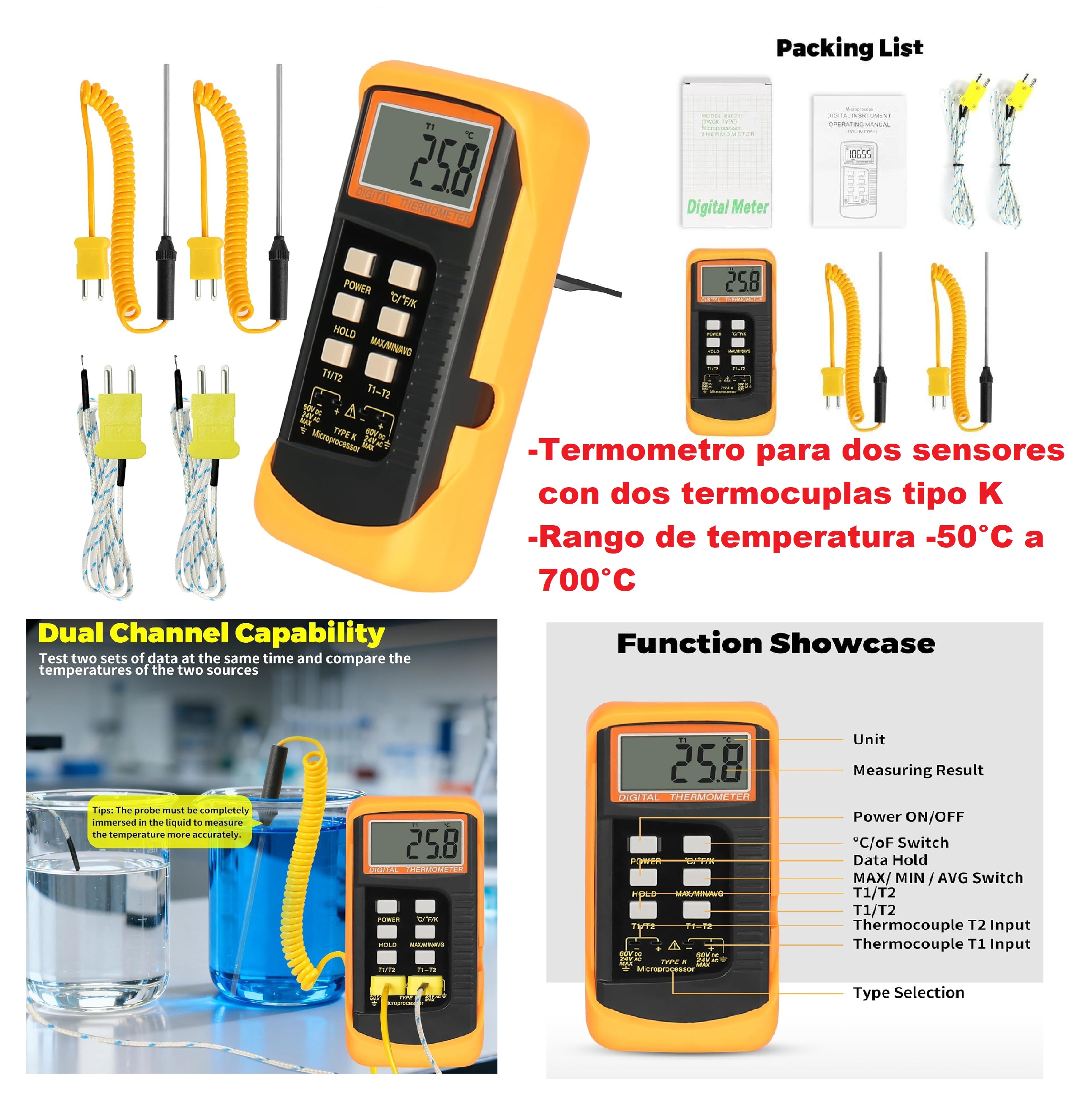 OFERTA TERMOMETRO DIGITAL CON DOS SONDAS TIPO K 