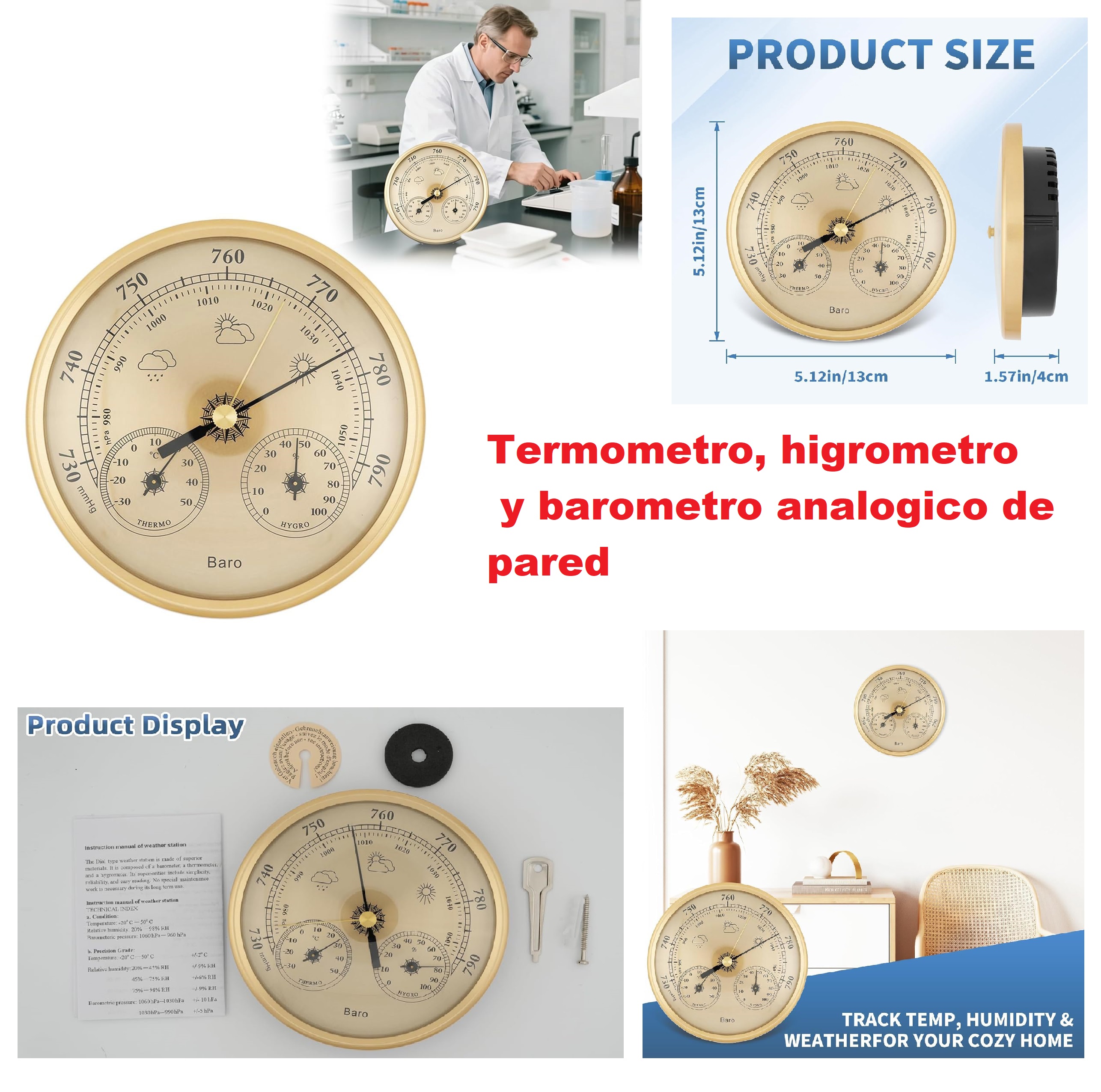 BAROMETRO TERMOHIGROMETRO TERMOMETRO HIGROMETRO METEOROLOGICO ANALOGICO