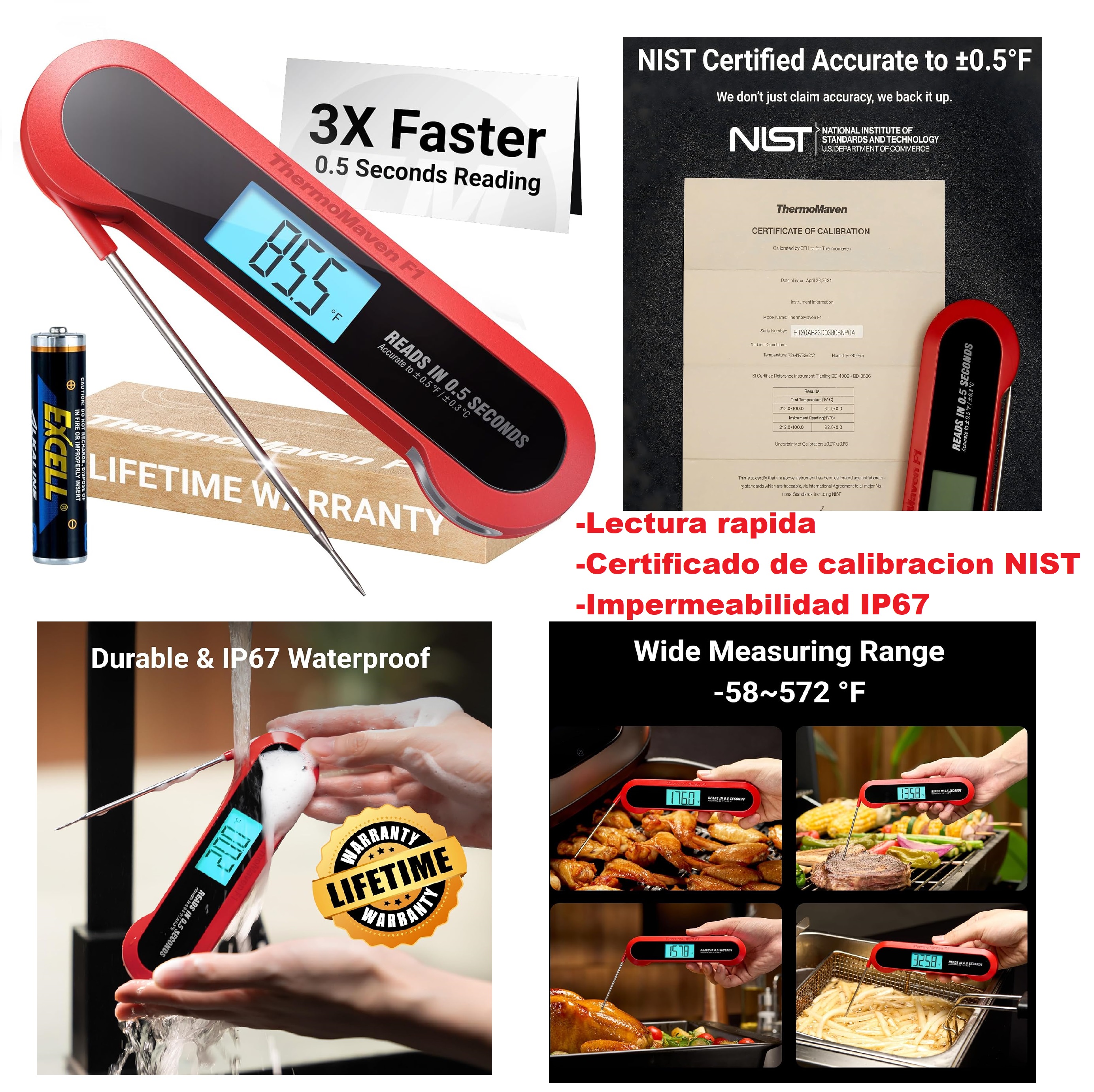 TERMOMETRO DIGITAL PARA CARNES CON CERTIFICADO DE CALIBRACION NIST LECTURA RAPIDA