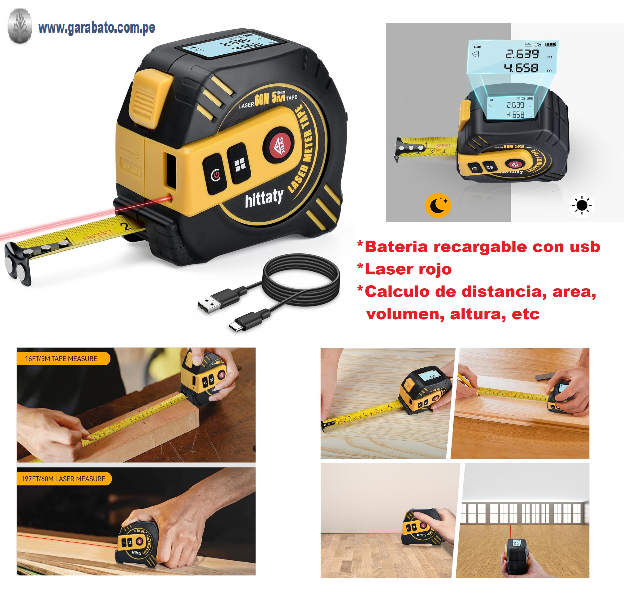 OFERTA WINCHA LASER MEDIDOR DE DISTANCIA LASER ROJO 60 METROS DE ALCANCE